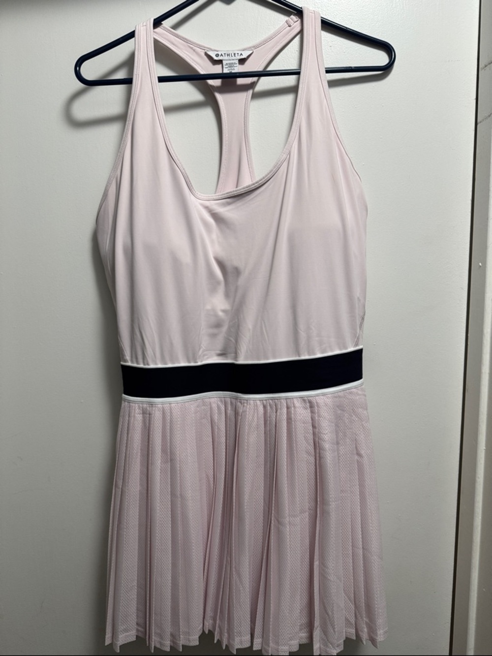 Athleta Pale Pink Racerback Tennis Dress with Navy Waistband